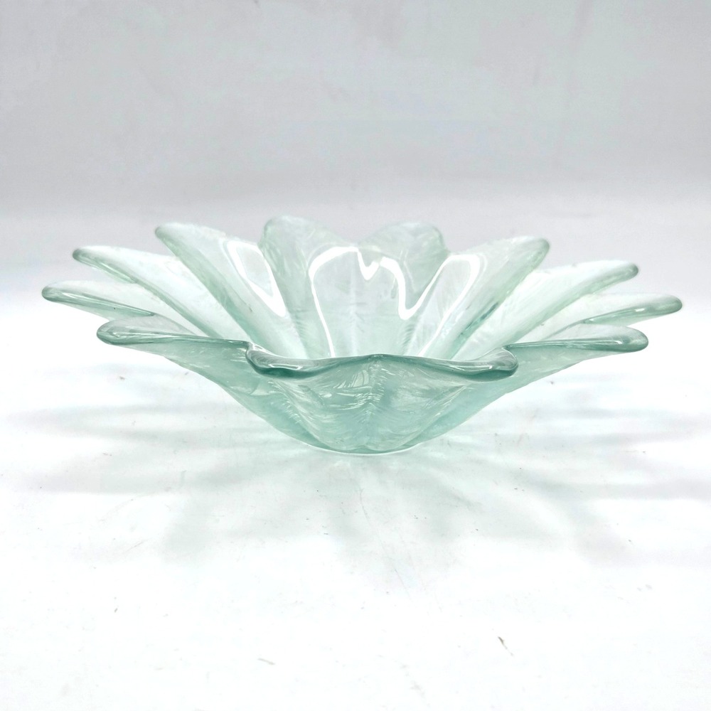 Ecoglass Recycled Glass Frosted Flower Petal Shaped Bowl  Made in Spain VINTAGE